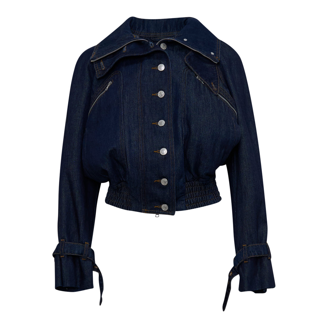 Cropped Denim Bomber Jacket