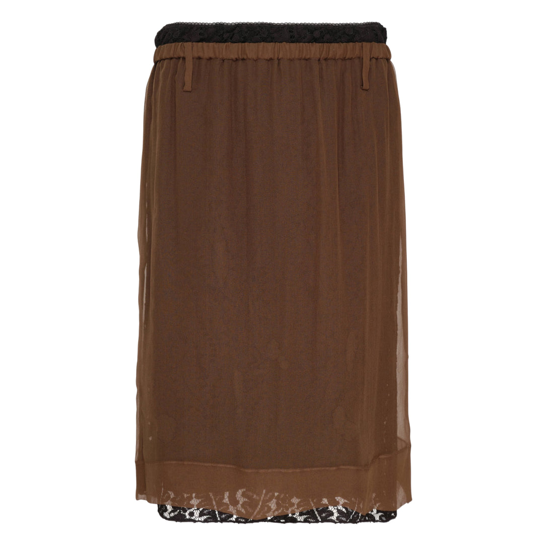 Brown Chiffon Lace Trim Skirt