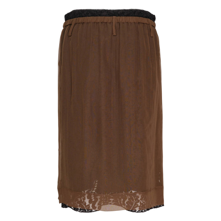 Brown Chiffon Lace Trim Skirt