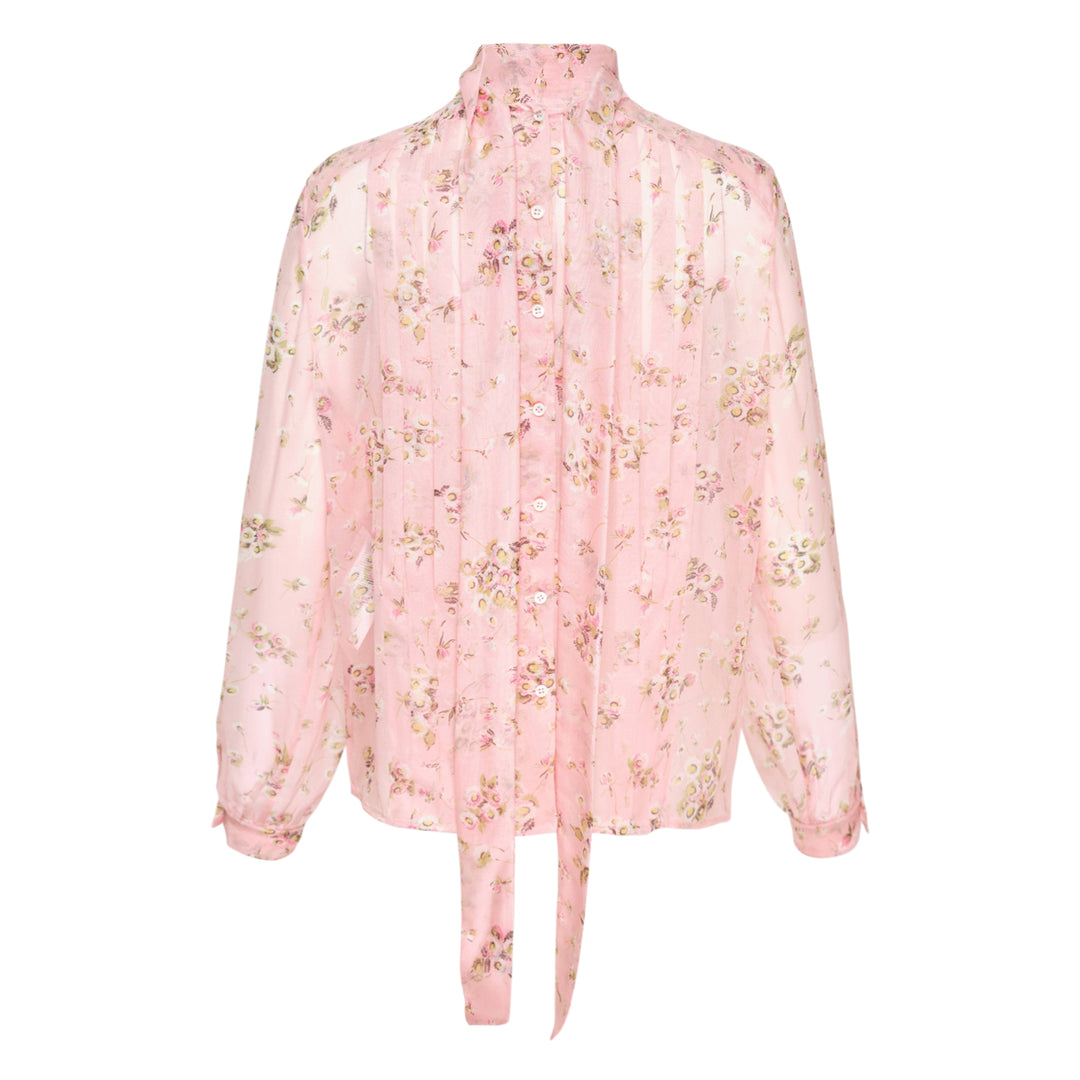 Wide Pleats Floral Woven Blouse