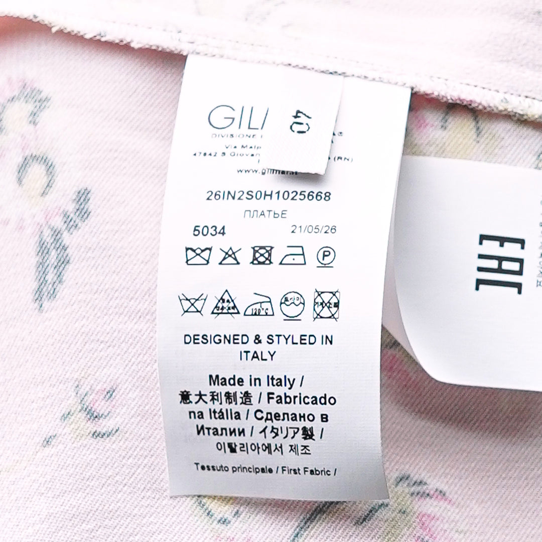 N°21 blush pink floral print midi dress with 3/4 gathered sleeves, self-tie waist belt, and flowing A-line skirt - view 3