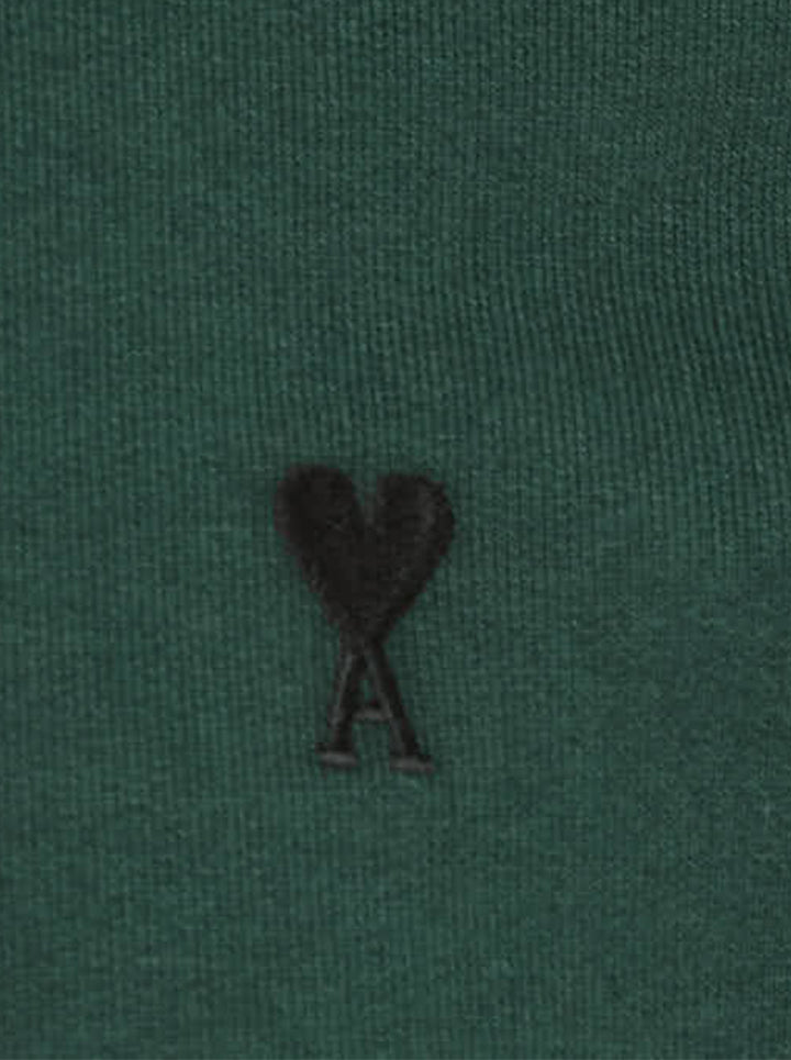 AMI Alexandre Mattiussi forest green zip hoodie with embroidered Ami de Cœur heart logo on the chest, full-length silver zip, kangaroo pocket, and adjustable tonal drawstring hood - view 3