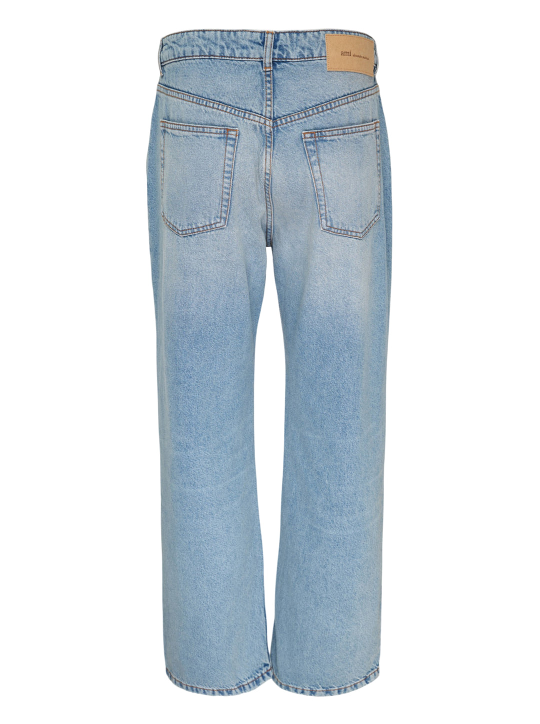 AMI Large Fit Jeans in light blue stonewash denim, featuring a relaxed wide-leg silhouette, five-pocket construction, and contrast copper topstitching - view 2