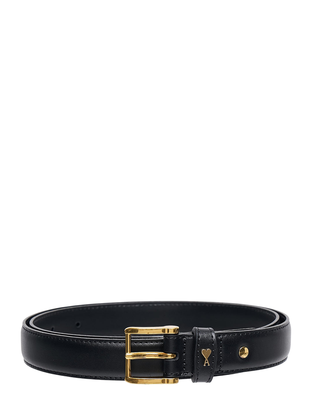 AMI Paris Paris Paris Belt 25mm in black leather with gold-tone rectangular buckle and Ami de Cœur logo on the keeper loop