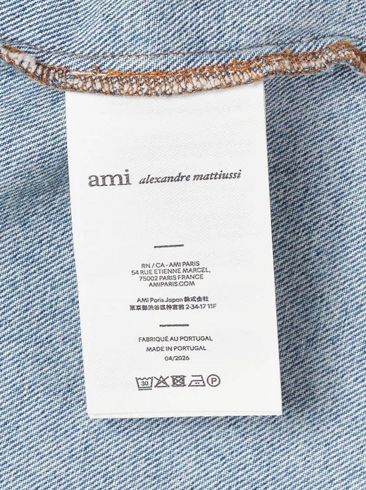 AMI Paris Ami de Cœur denim overshirt in light blue wash with snap-button placket and heart-over-A logo on chest pocket - view 4