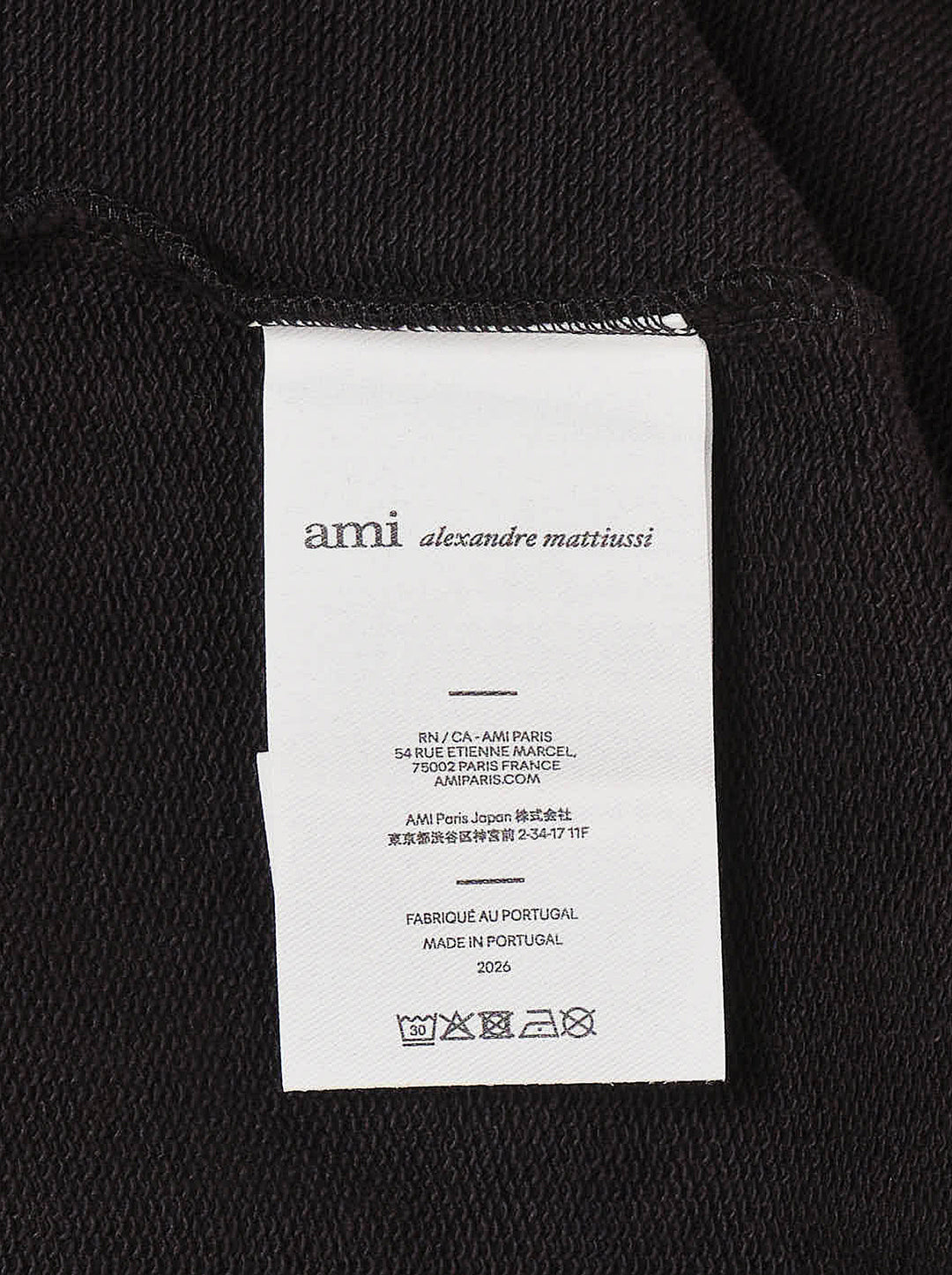 AMI black zip-up sweatshirt with cream funnel collar, ribbed cuffs and embroidered Ami de Coeur logo on the chest - view 3