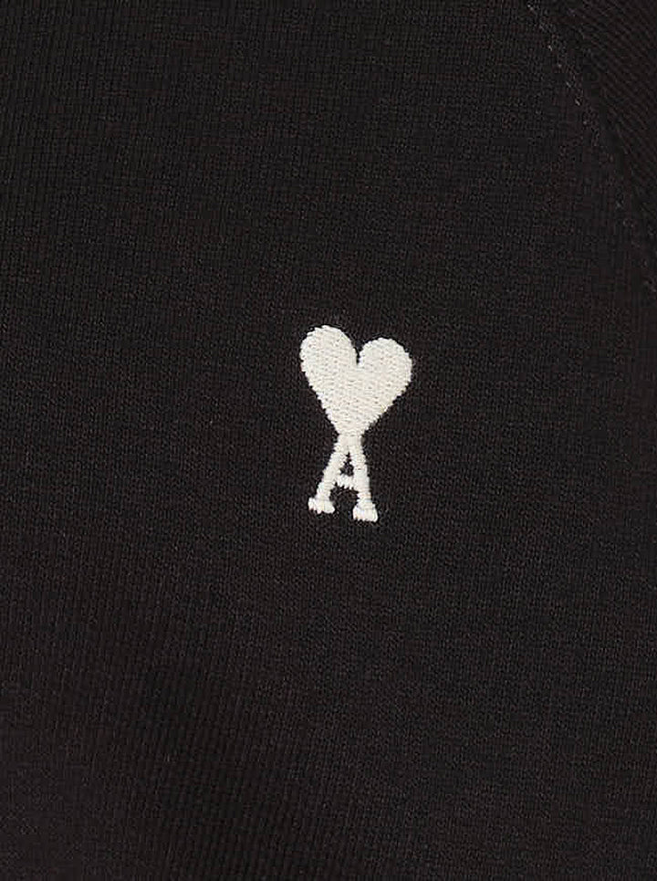 AMI black zip-up sweatshirt with cream funnel collar, ribbed cuffs and embroidered Ami de Coeur logo on the chest - view 4