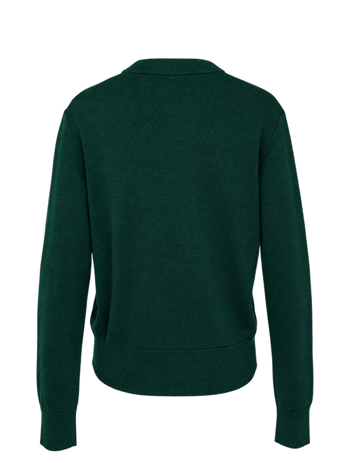 AMI Alexandre Mattiussi forest green crewneck cardigan with dark button-front fastening, ribbed trim, and Ami de Cœur embroidered motif on the chest - view 2