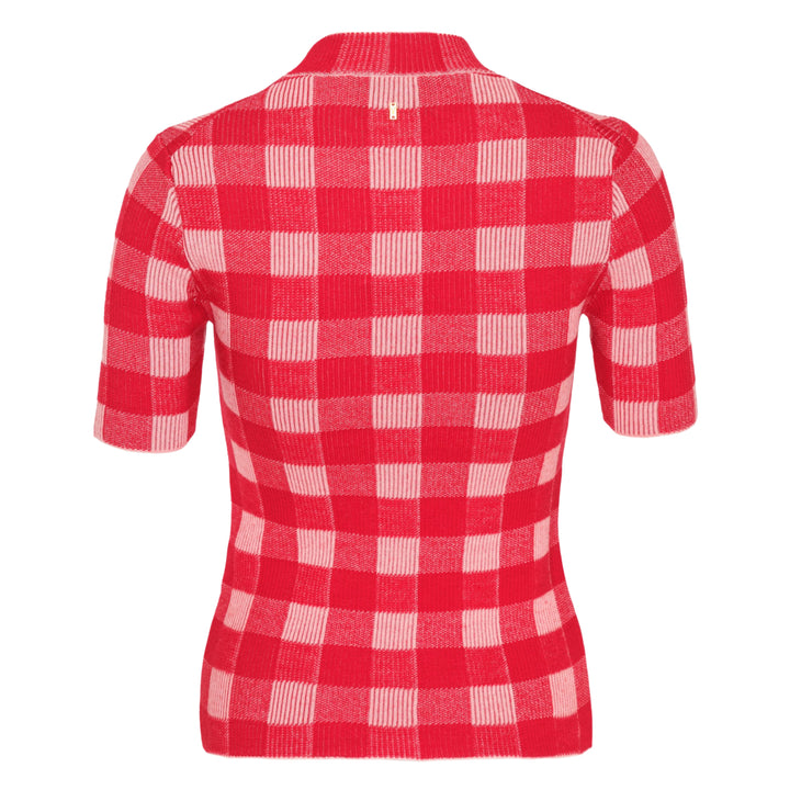 Short Sleeve Gingham Knit Sweater