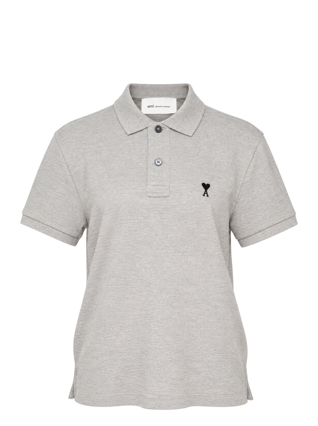 Ami Alexandre Mattiussi heather grey piqué polo shirt with Ami de Cœur embroidered heart-A logo on the chest and two-button placket