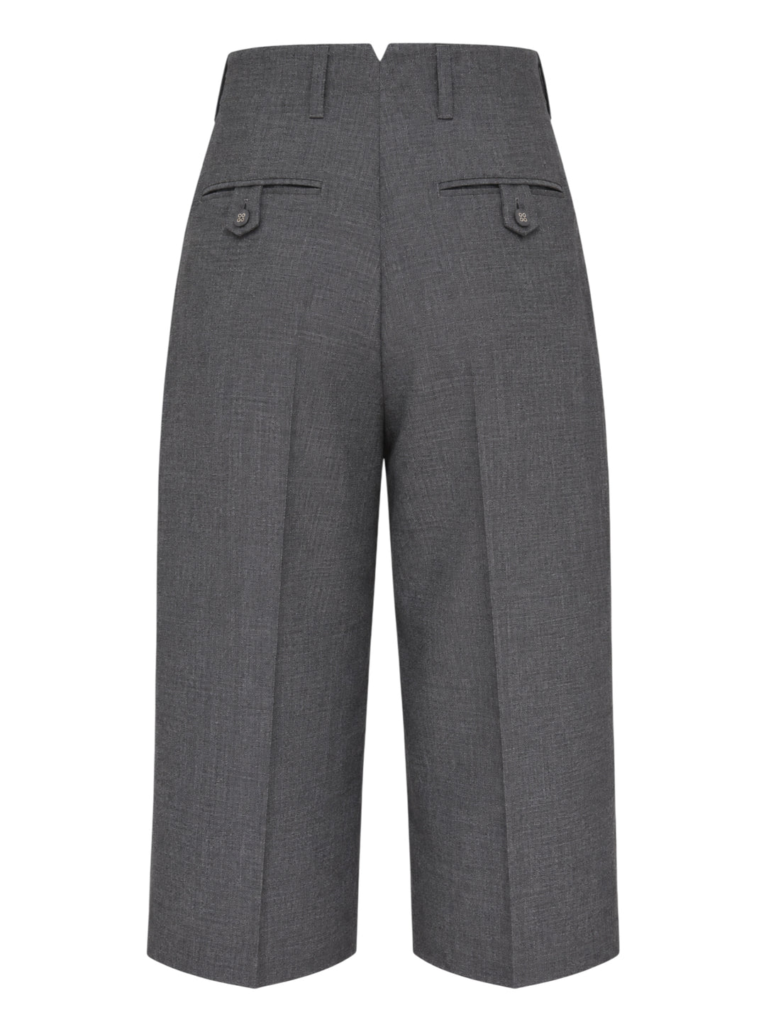 AMI Pleated Carrot Shorts in medium grey, featuring a high-rise waistband, double forward pleats, wide-leg carrot silhouette, and cuffed hem, displayed flat on a white background. - view 2