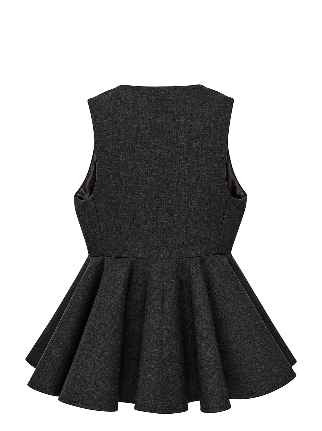 AMI sleeveless peplum top in charcoal grey with a scoop neckline and flared, pleated peplum hem - view 2