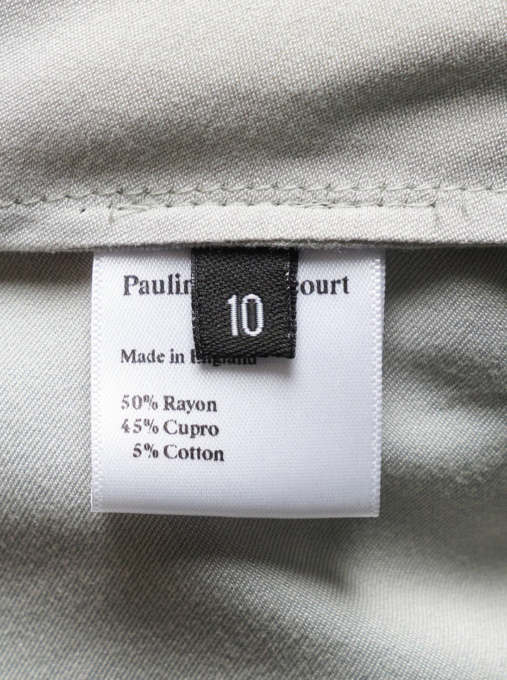 Pauline Dujancourt Georgina pleated wide-leg trousers in sage cupro with a double ruched high waistband, shown from the front - view 3