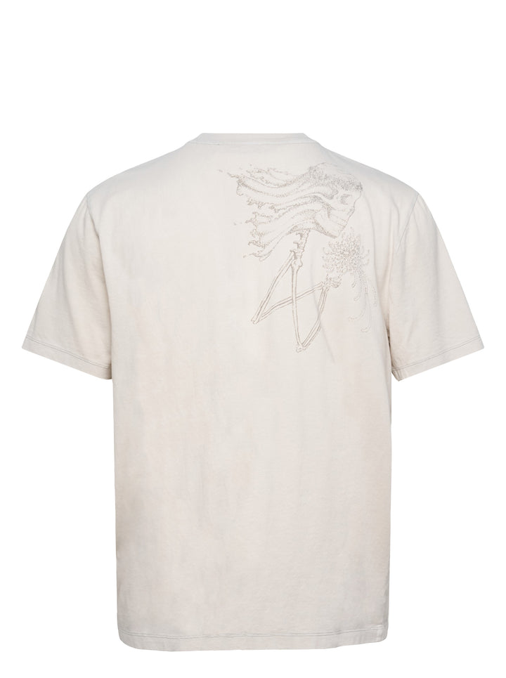 Our Legacy Box Short Sleeve Tee in stone with abstract hand-drawn scrawl graphic printed across the chest, boxy relaxed fit, crew neckline - view 2