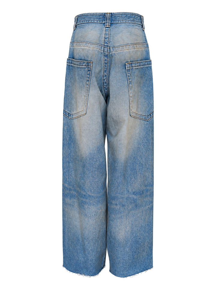 Mihara Yasuhiro wide-leg blue denim pants with a faded dirt-washed finish, MMY waist tag and appliquéd label patch - view 2