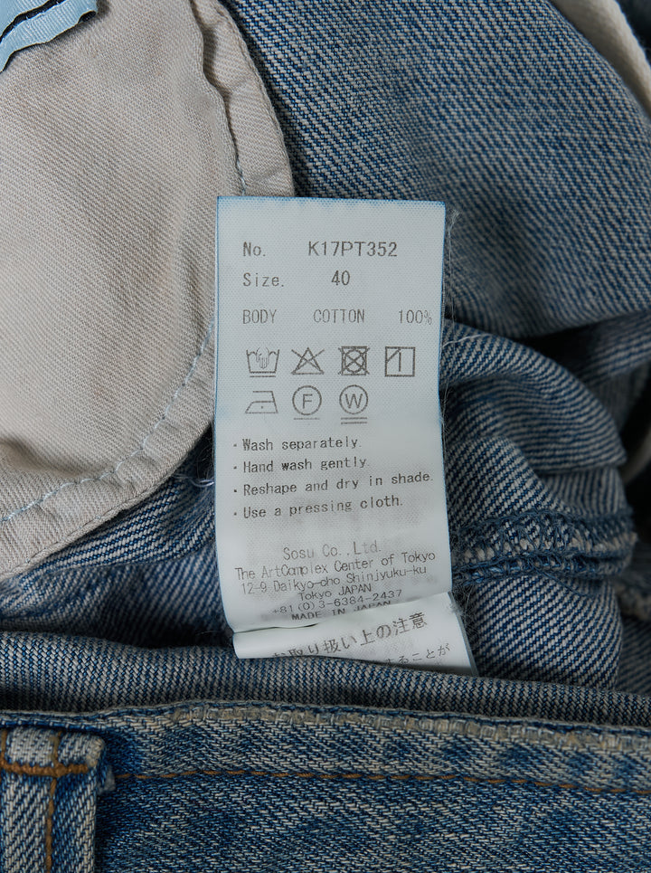 Mihara Yasuhiro wide-leg blue denim pants with a faded dirt-washed finish, MMY waist tag and appliquéd label patch - view 4