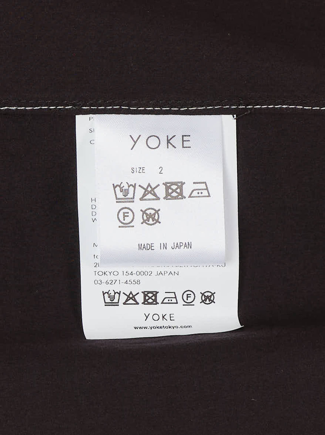 YOKE black long sleeve shirt with white contrast topstitching, camp collar, front button placket and patch chest pocket - view 3