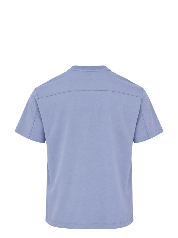 YOKE Suvin Cotton T-Shirt in washed blue with ribbed crew neck and short sleeves, shown from the front - view 2