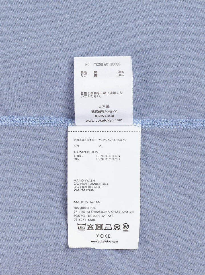 YOKE Suvin Cotton T-Shirt in washed blue with ribbed crew neck and short sleeves, shown from the front - view 3