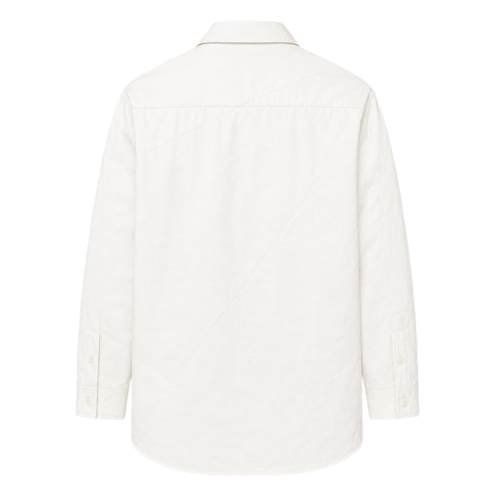 Yohji Yamamoto Padded Triple Collar Blouse in off-white, featuring layered fanned collar leaves, tonal button-front placket, and dual angular chest pocket flaps - view 2