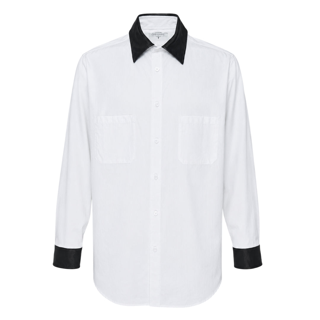 Leather Detail Long Sleeve Shirt