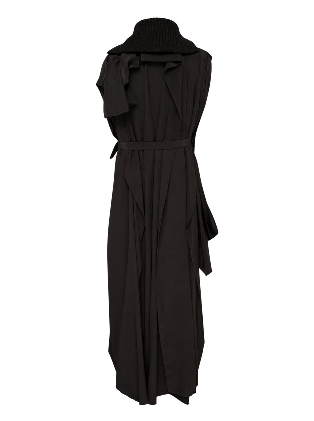 Yohji Yamamoto Knit Combi Kimono Coat featuring a sleeveless ribbed knit zip bodice with a draped asymmetric hem - view 2