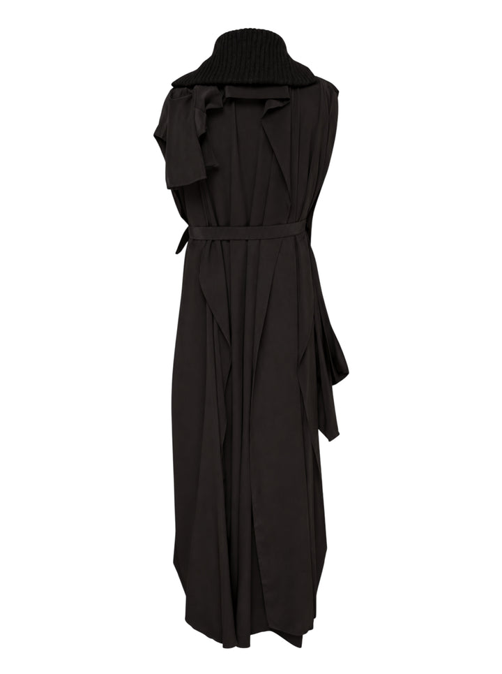 Yohji Yamamoto Knit Combi Kimono Coat featuring a sleeveless ribbed knit zip bodice with a draped asymmetric hem - view 2