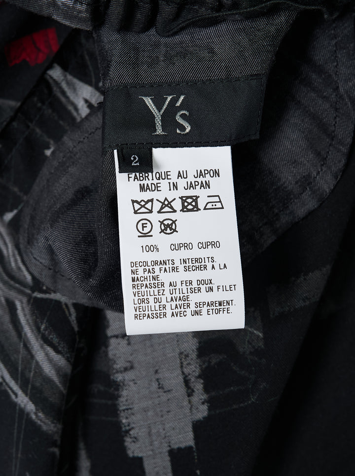 Y's gathered midi skirt with an abstract black, grey and crimson floral print, drawstring waist and asymmetric hem - view 3