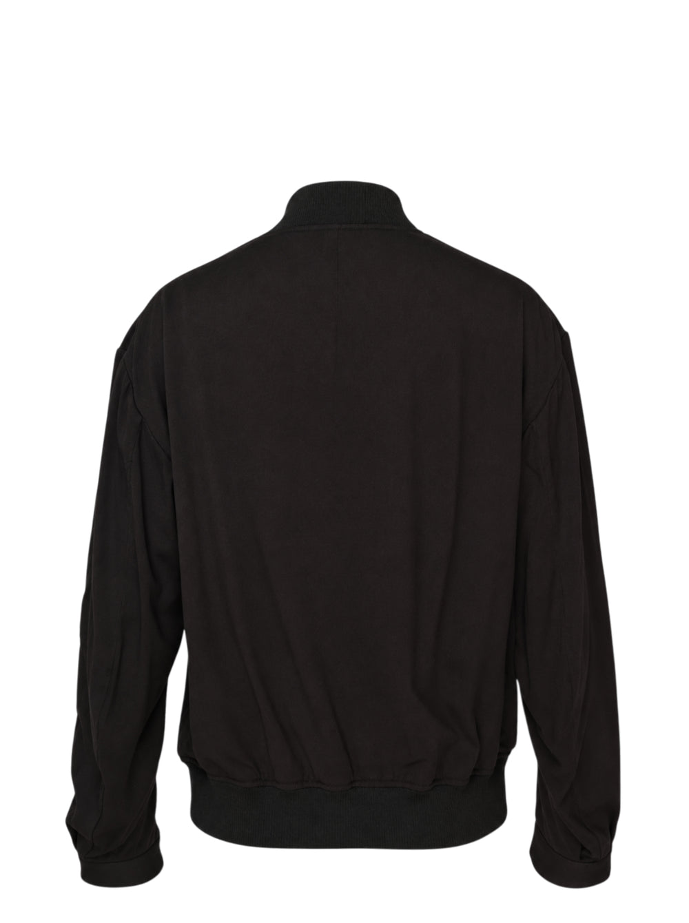 Y's black bomber blouson with ribbed collar, double-zip front, slanted pockets and sleeve zip pocket, shown from the front - view 2