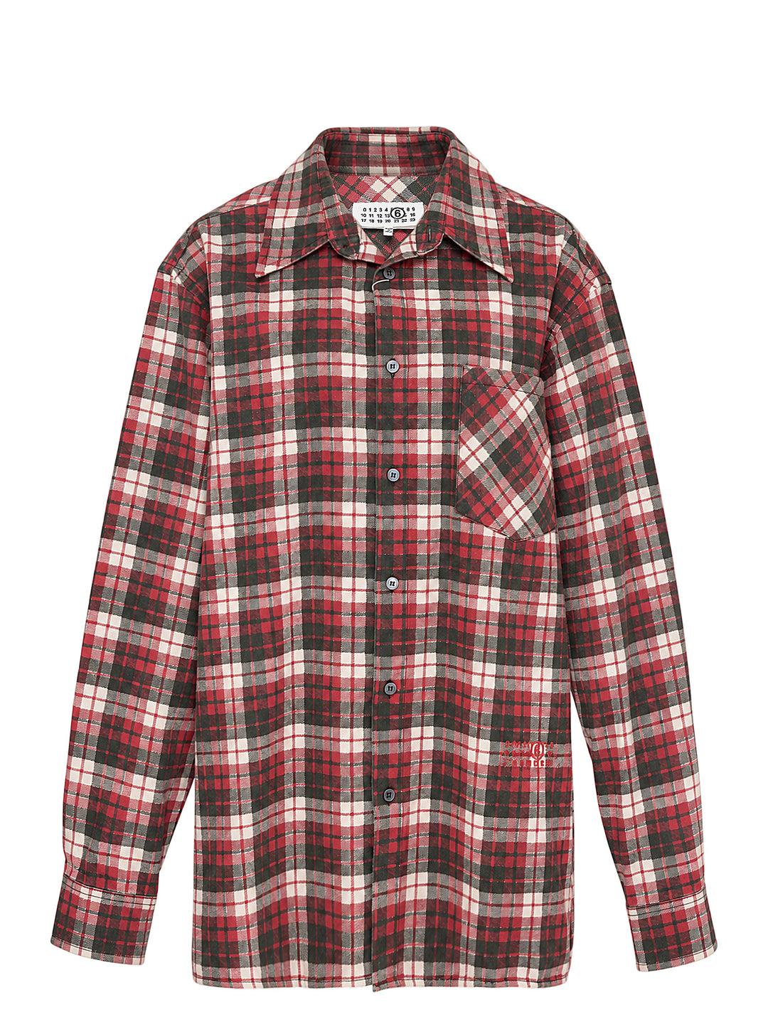 MM6 Maison Margiela oversized long sleeve shirt in red, black and cream check print with chest pocket and button-through front