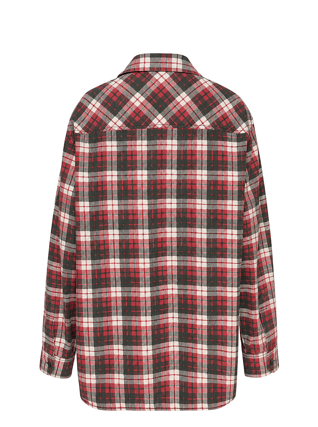 MM6 Maison Margiela oversized long sleeve shirt in red, black and cream check print with chest pocket and button-through front - view 2