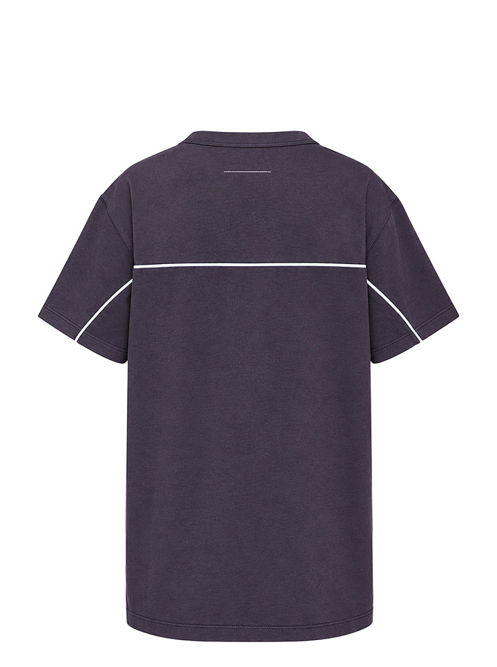 MM6 Maison Margiela washed charcoal cotton jersey T-shirt with white 'Ready when Worn Established in 1997' graphic print and contrast piping - view 2