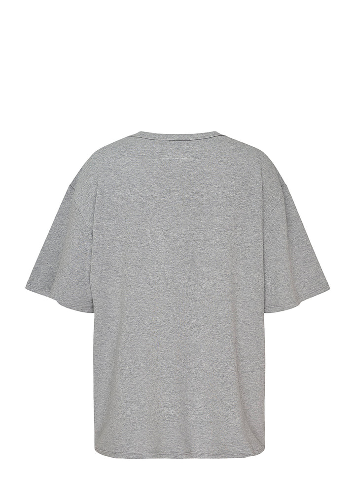 MM6 Maison Margiela grey marl cotton tee with an oversized graphic print of two horses, shown with the signature numeric neck label - view 2