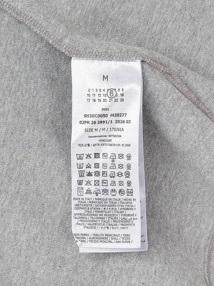 MM6 Maison Margiela grey marl cotton tee with an oversized graphic print of two horses, shown with the signature numeric neck label - view 3