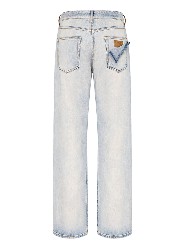 MM6 Maison Margiela high-rise straight-leg jeans in light bleached blue denim with five-pocket styling and contrast topstitching - view 2