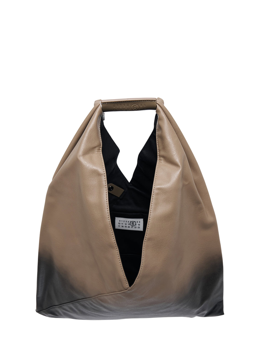 MM6 Maison Margiela Classic Japanese shoulder bag in taupe-to-black ombré faux leather with embossed numeric logo tab on the handles - view 3