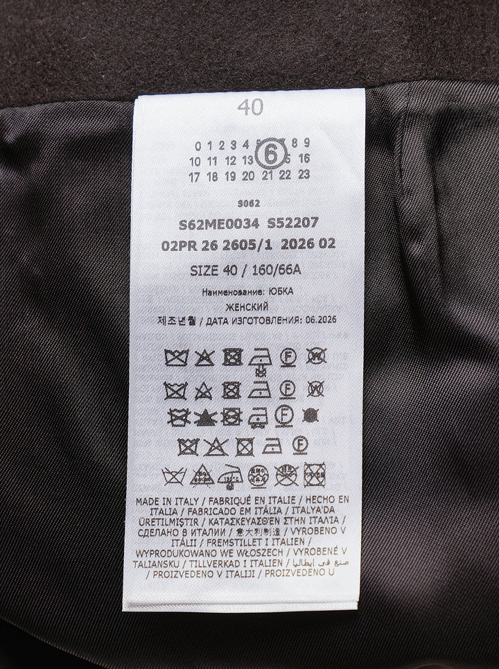 MM6 Maison Margiela dark brown wool felt midi skirt with a fitted pencil silhouette, shown from the front - view 3