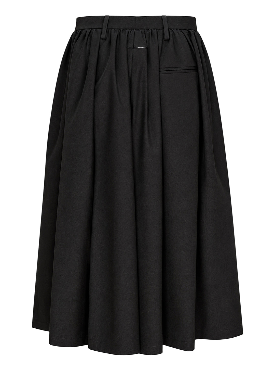 Maison Margiela black gathered midi skirt in light wool blend with button waistband, shown from the front - view 2