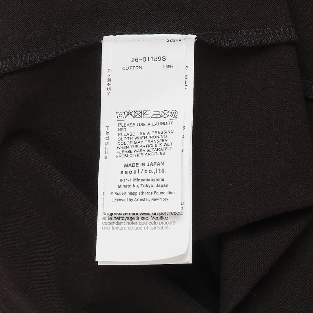 sacai Robert Mapplethorpe Graphic Tee in black, featuring a square monochrome photographic print of two tulips — one in bloom and one wilting — on the chest, with a relaxed boxy fit and crew neckline - view 3
