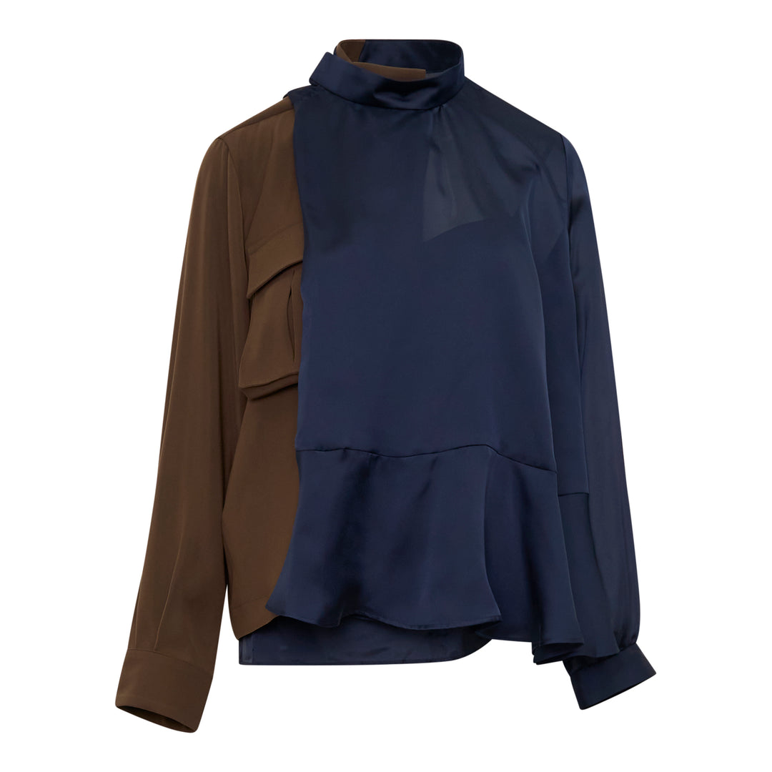 Crepe Back Satin Contrast Blouse