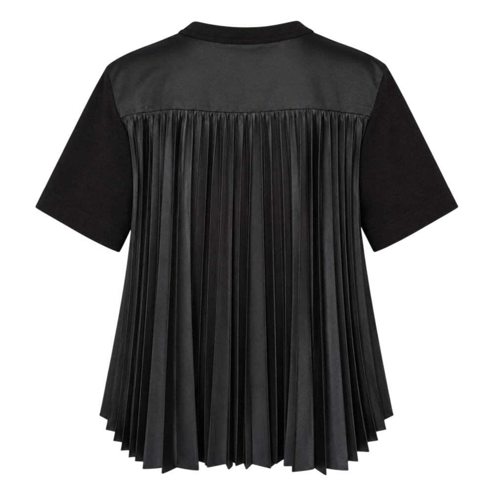 sacai Nylon Twill Cotton Jersey Tee in black, featuring snap-button chest tabs, nylon twill side panels, and a flared panelled hem - view 2
