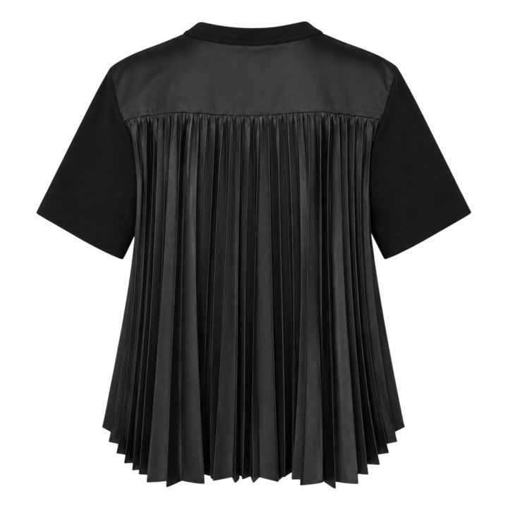 sacai Nylon Twill Cotton Jersey Tee in black, featuring snap-button chest tabs, nylon twill side panels, and a flared panelled hem - view 2