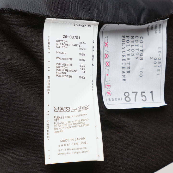 sacai Nylon Twill Cotton Jersey Tee in black, featuring snap-button chest tabs, nylon twill side panels, and a flared panelled hem - view 3