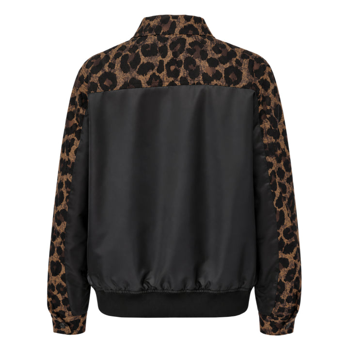 sacai Leopard x Nylon Twill Jacket in brown and black leopard print with snap button front, dual chest pockets, and MA-1 zip detail on sleeve - view 2