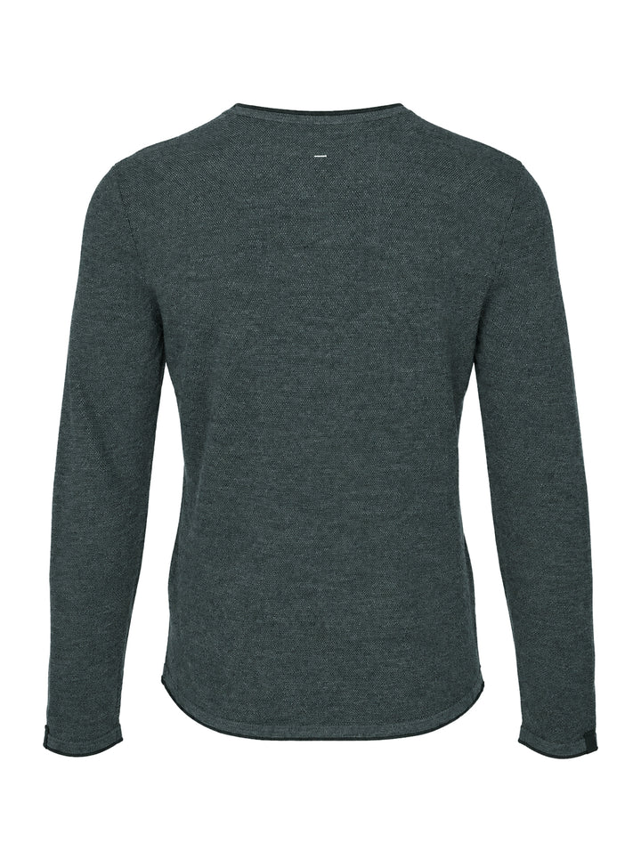 rag & bone Brooks Wool Crew Sweater in deep teal, featuring a slim fit, crew neckline, long sleeves, and raw-edge cuffs, displayed on a flat ghost mannequin - view 2