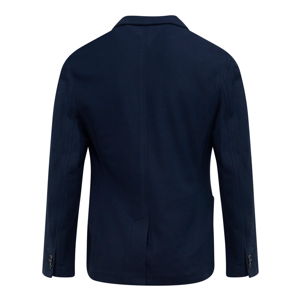 rag & bone Knit Piqué Blazer in navy, featuring a notch lapel, two-button fastening, and patch pockets, displayed front-facing on a white background - view 2