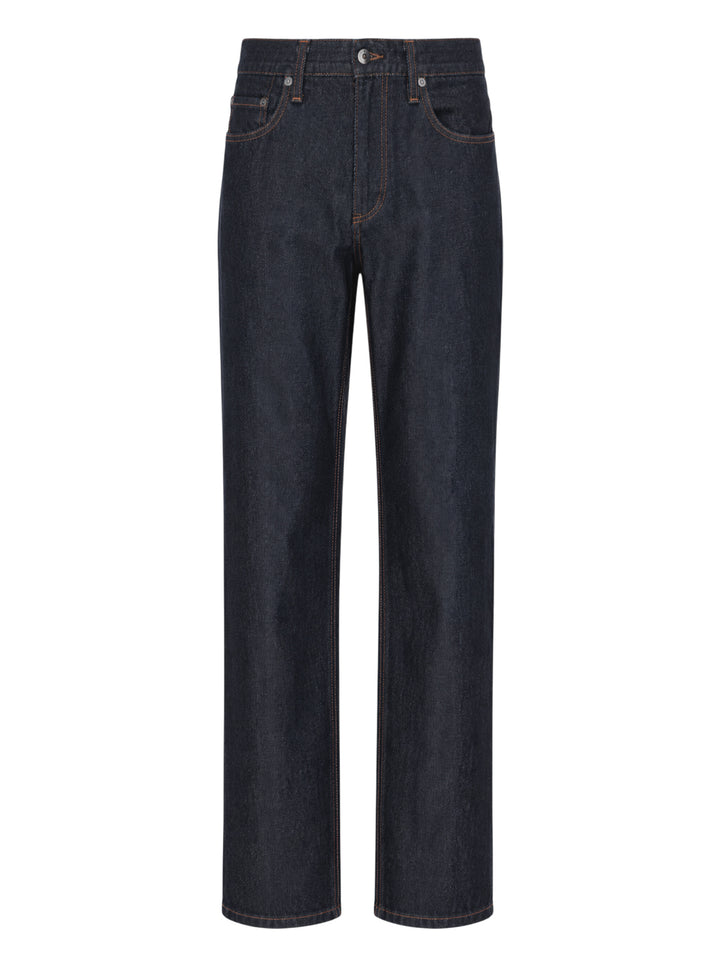 rag & bone Fit 3 Raw Stretch Jeans in dark indigo with contrast amber topstitching and straight-leg silhouette, front view