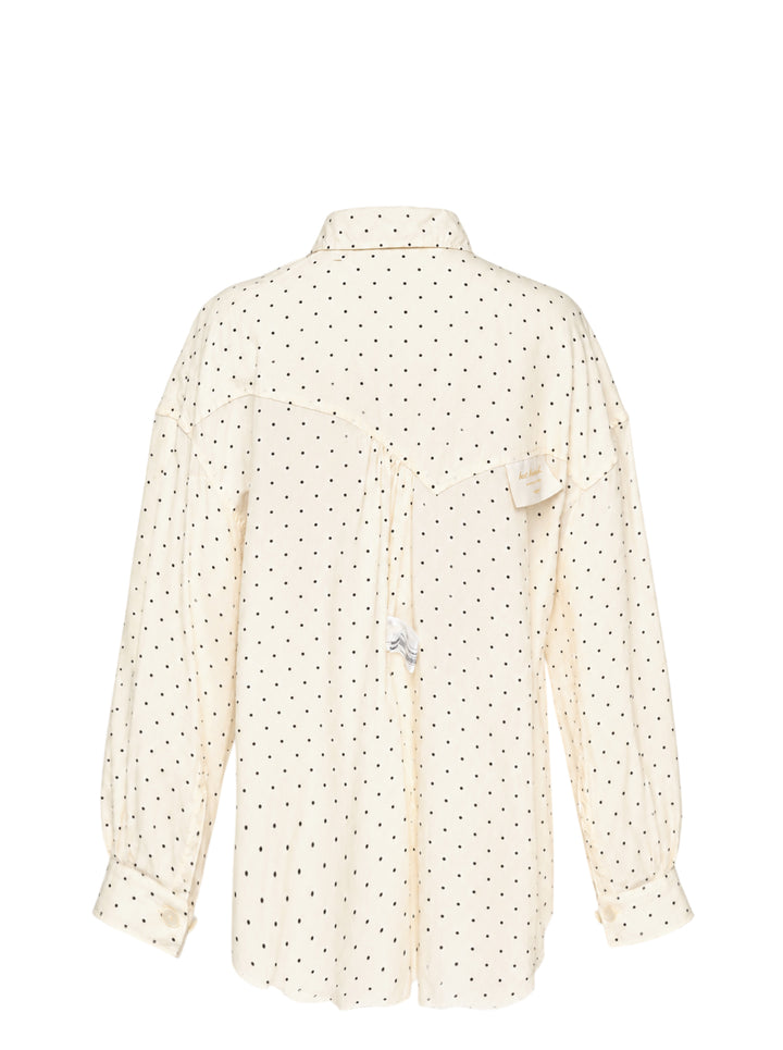 Undercover Asymmetrical Polka Dot Blouse in cream with black dots, featuring western yoke, flap chest pockets and button-down front - view 2