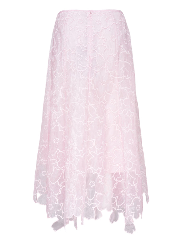 Cecilie Bahnsen Flavie Coranita blush pink floral embroidered semi-sheer midi skirt with scalloped hem - view 2
