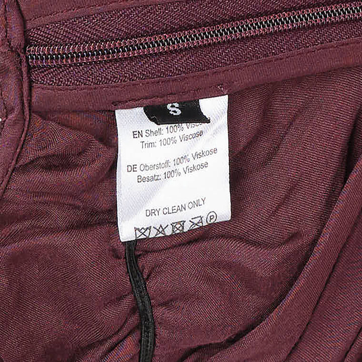 Hisu Park Jenny Skirt in deep burgundy satin with ruched floral-style gathered detailing on the upper skirt and an asymmetric draped midi hem - view 7